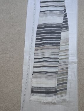 Striped Gray and Cream Women’s Scarf, About 78 - 80 Inches Long